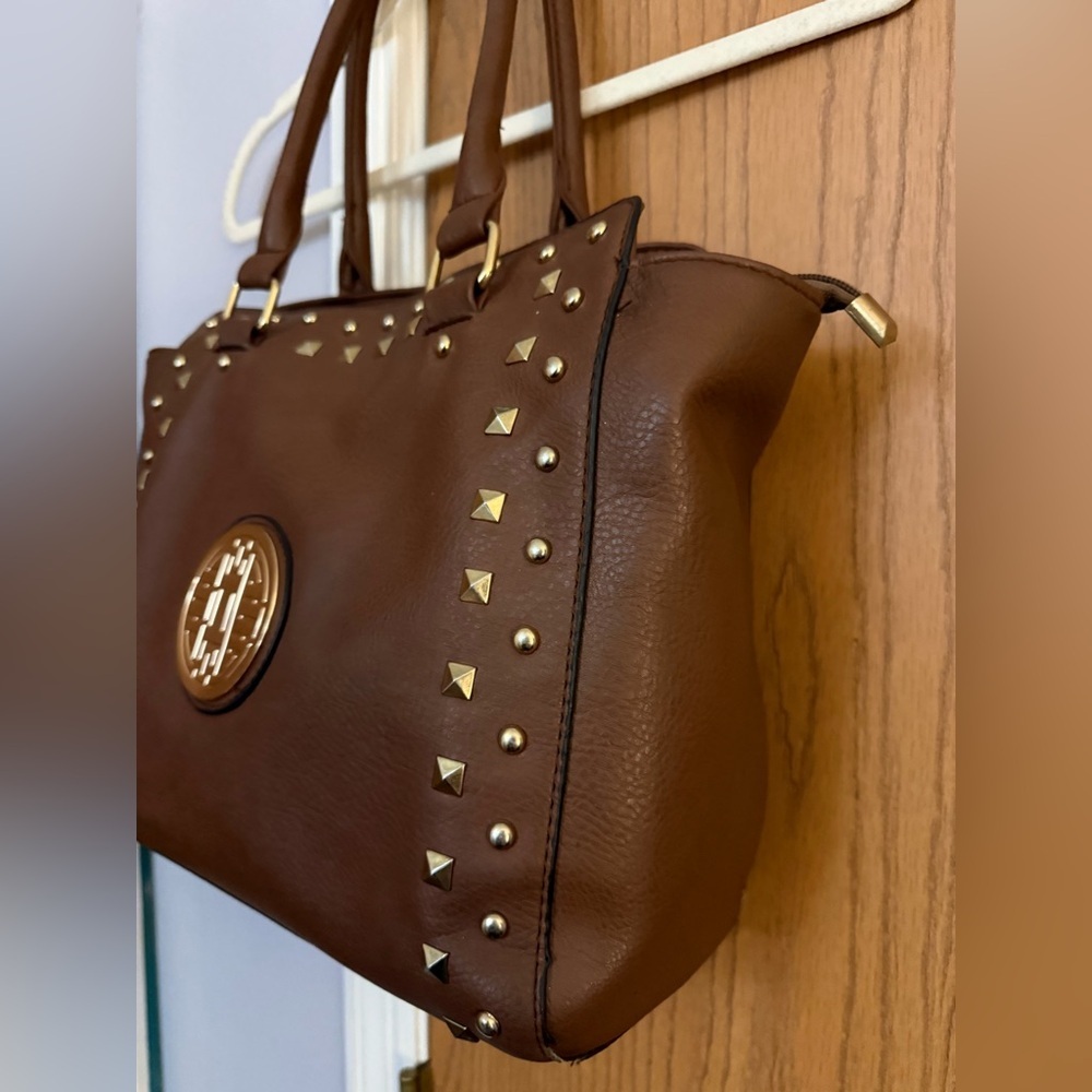 Dasein Coffee Brown Studded Faux Leather Tote - Picture 2 of 7